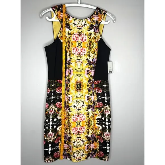Donna Morgan Floral Sheath Dress Size 8 Yellow Black Zip Career Cocktail NWT - Picture 3 of 7